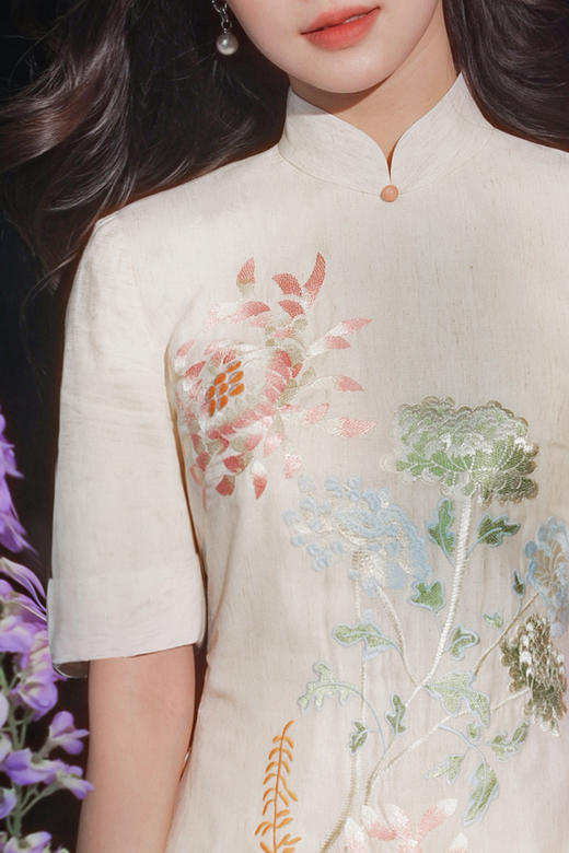 逸红颜明月优选#莲花刺绣新中式上衣「小荷间」清丽婉约透气棉麻，夏日清冷系 商品图4