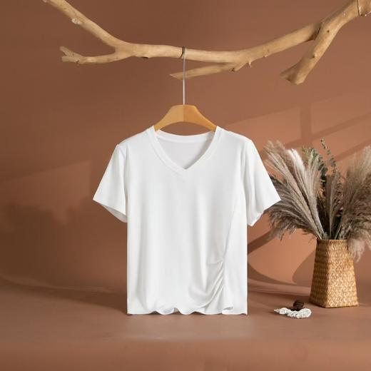 LS竹纤维女士简约抽褶V领半袖26505 商品图0