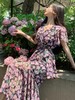 温柔风夏季新款碎花连衣裙子V领雪纺女装复古法式印花鱼尾茶歇裙 商品缩略图1