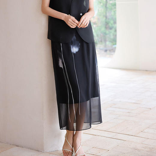 玳莎真丝乔其印花半裙显瘦国风优雅气质长款裙子2025年夏季新款  FB34307 商品图1