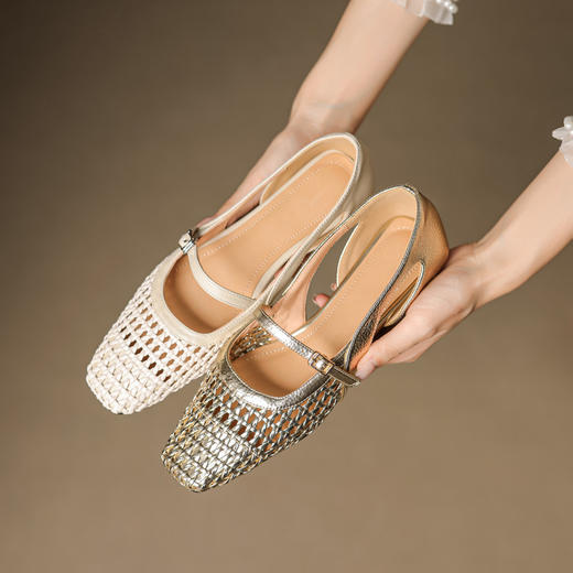 【预售5天】法式赫本风方头粗跟编织镂空包头凉鞋浅口单鞋女夏新款玛丽珍SY& G1438 商品图1