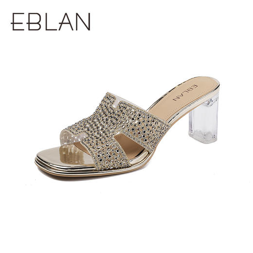 伊伴夏季H造型星光钻面凉拖透明高跟凉鞋B25350112 商品图0