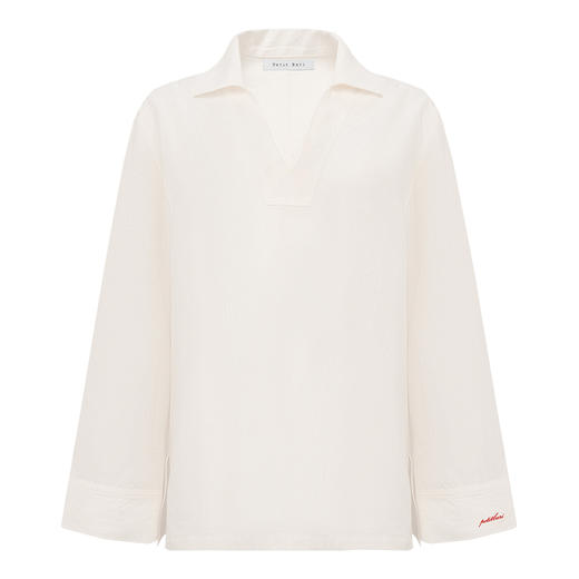 【2件9折】【Petit Bari】高阶实穿亚麻V领轻薄衬衫立领 商品图1