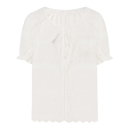 【2件9折】【Petit Bari】精致法式刺绣花边圆领短袖衬衫 商品图1