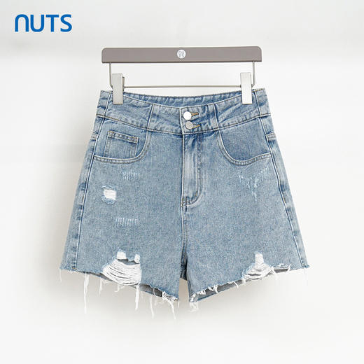 NUTS夏季新品浅色时尚气质破洞百搭水洗牛仔短裤429112330 商品图0