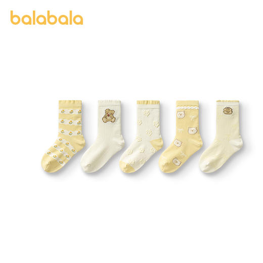 巴拉巴拉女童袜子秋季新品儿童中筒袜学生袜柔弹不勒脚甜美五双装 商品图4
