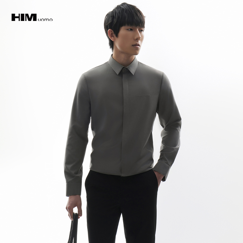 HIM漢崇 高级感职场商务正装男士舒适简约斯文长袖衬衫 2026春季