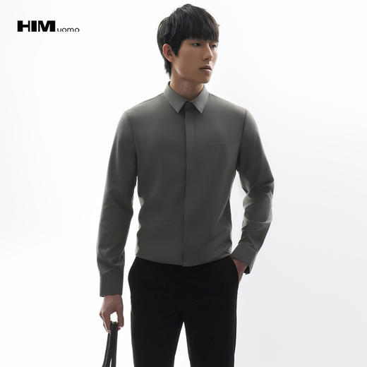HIM漢崇 高级感职场商务正装男士舒适简约斯文长袖衬衫 2026春季 商品图0