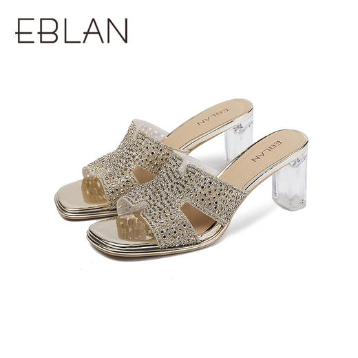 伊伴夏季H造型星光钻面凉拖透明高跟凉鞋B25350112 商品图4