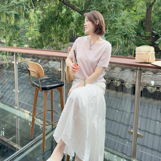 火桐hooton 云卷云舒 天丝亚麻松紧腰半裙20308373+20308370 商品图2