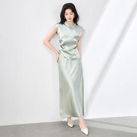 「高货wl」全新升级【铂金会员339/天猫459/差价120】(99619)洛诗琳新中式国风旗袍立领钉珠斜襟收腰上衣半身裙两件套