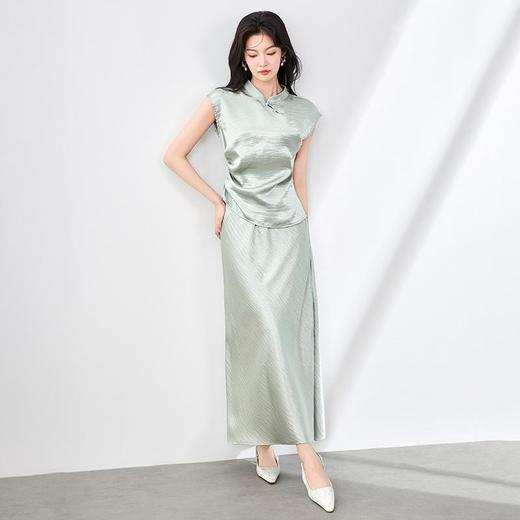 「高货wl」全新升级【铂金会员339/天猫459/差价120】(99619)洛诗琳新中式国风旗袍立领钉珠斜襟收腰上衣半身裙两件套 商品图0