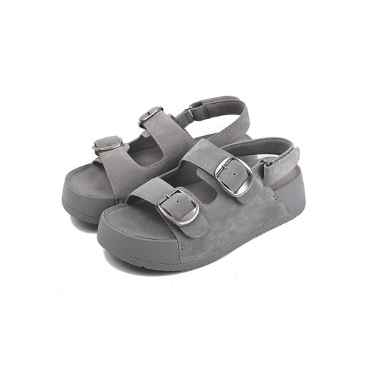 伊伴夏季懒人勃肯牛绒鞋面松弛厚底慵懒感凉鞋B25383308 商品图5