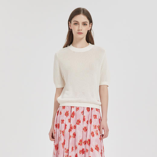 【2件9折】【Petit Bari】(多色)简约百搭圆领和纸纱短袖上衣针织 商品图2