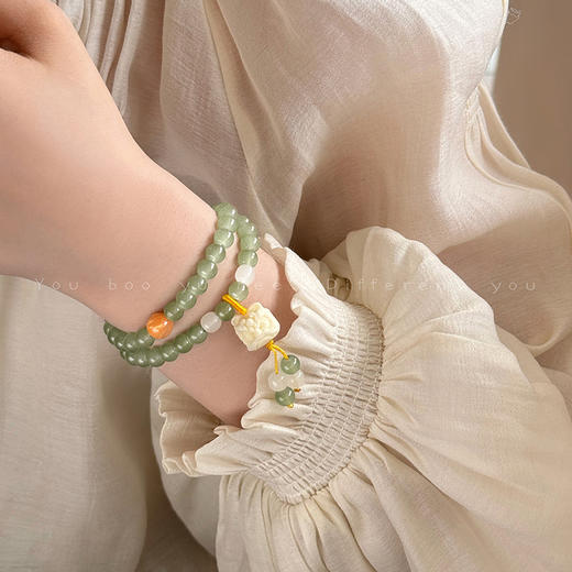 【超值购19.9抢❗新中式醒狮手链】双层设计叠戴更有范，复古玻璃串珠，男女通用高颜值古风配饰手链高颜值古风手饰配饰QQ 商品图0