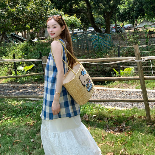 西遇a字长款半身裙套装女夏季新款圆领格子无袖上衣两件套SS050728/SS050729 商品图4