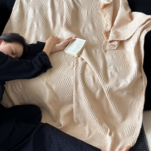 【换季出清】自然醒杜克天丝棉华夫格提花流苏毯轻奢高级感沙发毯子午睡毯盖毯毛巾被空调毯床尾巾MT 商品图5