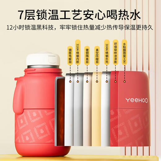 【5F】YEEHOO英氏 儿童保温杯婴儿吸管杯幼儿园水杯小学生上学专用喝水杯直饮杯 中国红礼盒装 一杯双盖 480ml 商品图5