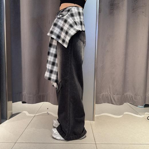 MZ个性设计搭格子配饰阔腿牛仔裤50330 夏季 039812222577 商品图2