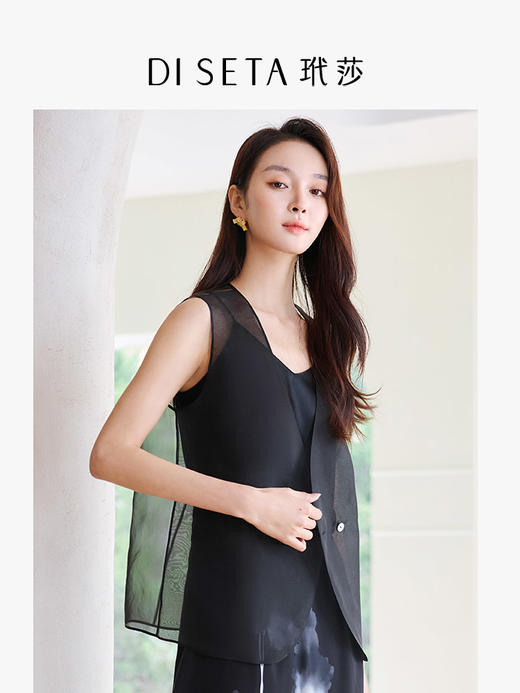 玳莎真丝欧根纱V领马甲女2025年夏季新款轻薄透气显瘦上衣外搭  FB37005 商品图1