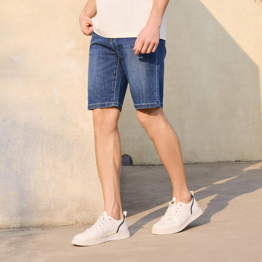 半身缘男裤 夏季商务简洁耐看五分牛仔短裤252201B70103716 商品图3