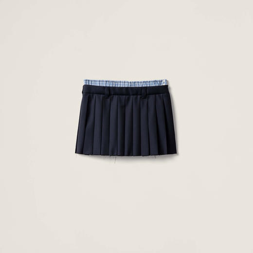 MIU-SK 格纹拼接羊毛百褶裙 商品图0