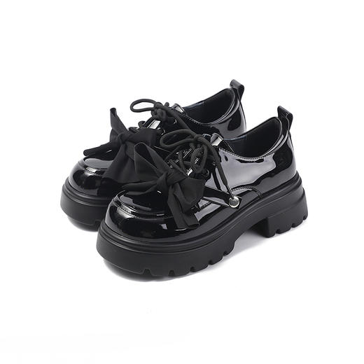 【上新】伊伴可拆卸蝴蝶结甜酷风高跟乐福鞋单鞋B26137902 商品图5