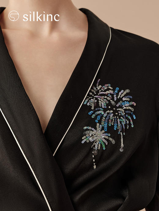 丝所｜24H029A 重磅真丝苍穹黑短袍家居套装［ 黑 ] 商品图4