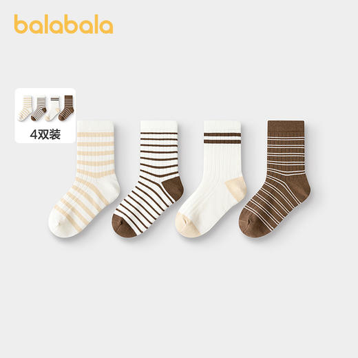 巴拉巴拉儿童袜子男童中筒袜女童学生袜条纹学院风高弹不勒四双装 商品图1