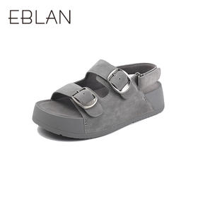 伊伴夏季懒人勃肯牛绒鞋面松弛厚底慵懒感凉鞋B25383308