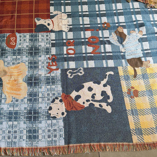 自然醒中古风艺术挂毯沙发毯复古美式田园格子拼接小狗针织毯午睡盖毯野餐布垫MT 商品图10