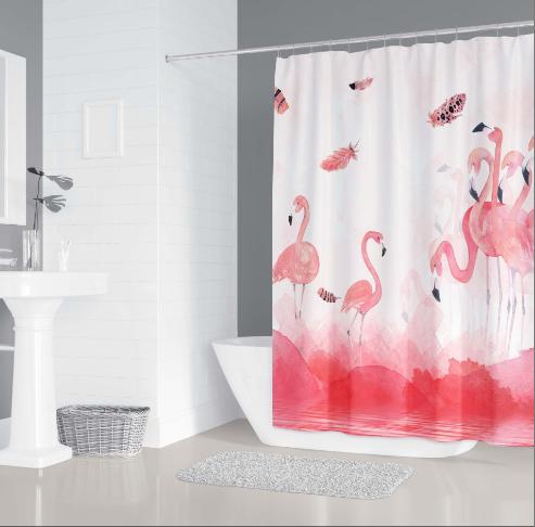 羽笑手绘火烈鸟浴帘180*180 商品图0