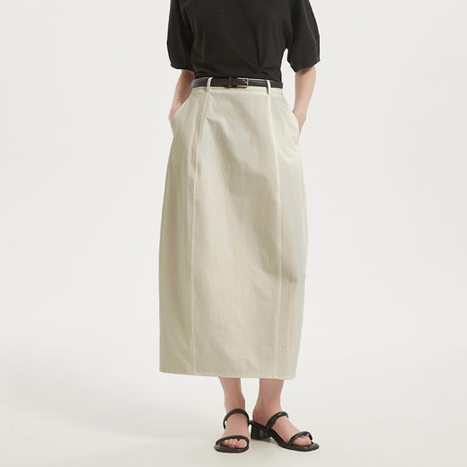 【2件9折】【Petit Bari】(多色)时髦廓型花苞开衩半身裙（附皮带） 商品图0