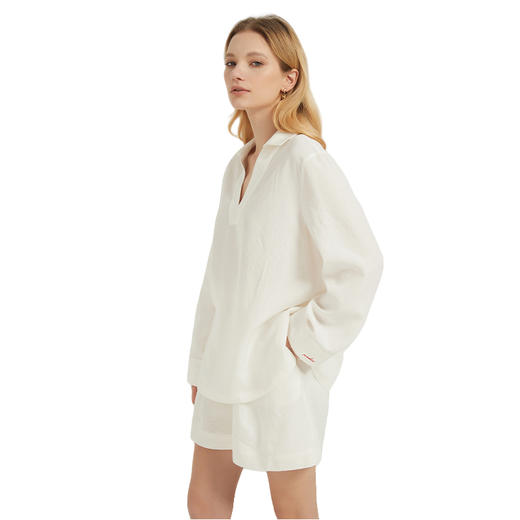 【2件9折】【Petit Bari】高阶实穿亚麻V领轻薄衬衫立领 商品图0