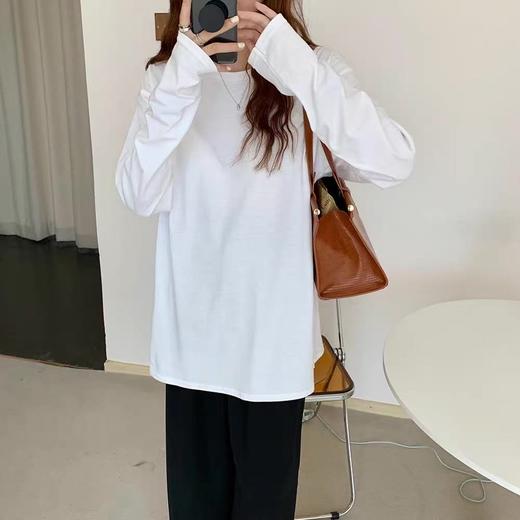  冰点价！仅限11.11！退货勿拍～薄款精梳棉男女同款中长黑白简约长袖T恤-喜出 商品图1