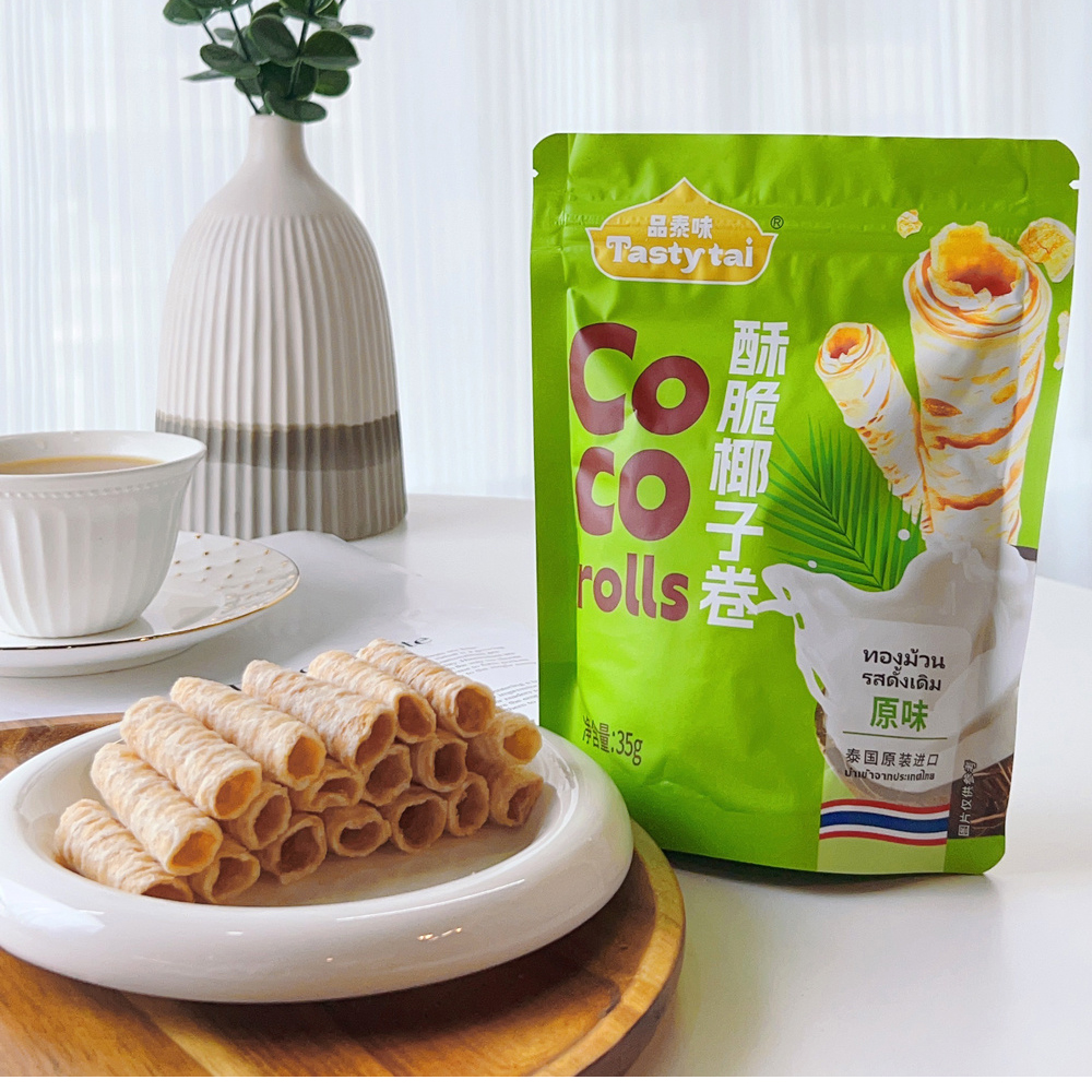 酥脆椰子卷 | 35g/袋 原味/芒果味/香蕉味 素蛋卷 泰国进口 解压零食 品泰味