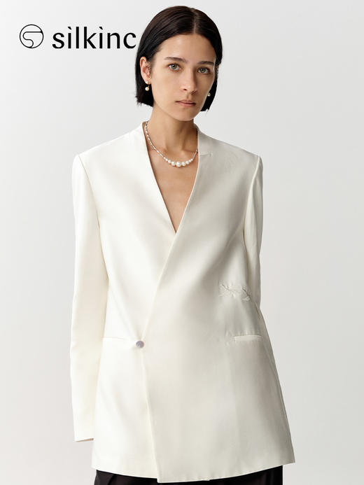 丝所｜S23G026A 惊鸿双排扣丝棉无领西装［ 白 ] 商品图6