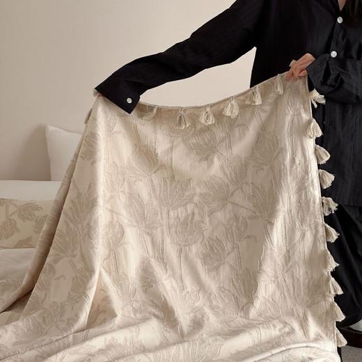 自然醒回归本真棉麻系列盖毯抱枕剪花流苏侘寂风高级感肌理纹提花午睡沙发巾空调休闲毯子MT 商品图9