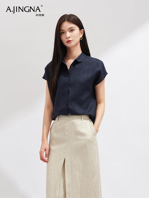 【夏日出街】阿菁娜漫享夏日重磅亚麻短袖小衫F30X202019 商品图2
