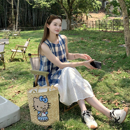 西遇a字长款半身裙套装女夏季新款圆领格子无袖上衣两件套SS050728/SS050729 商品图3