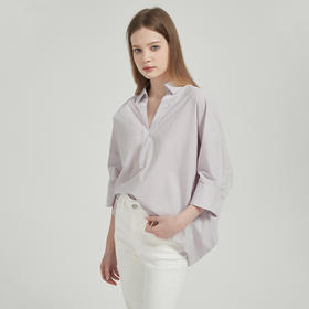 【2件9折】【Petit Bari】(多色)高阶气质箱型翻领V领短袖衬衫