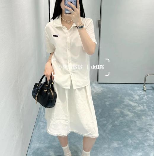 重磅推荐！miu花边学院风套装   蕾丝花边棉麻短袖衬衫+府绸竹节棉麻半裙 商品图0