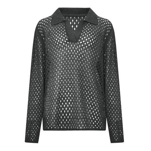 【2件9折】【Petit Bari】(多色)智感POLO领镂空长袖针织罩衫 商品图2