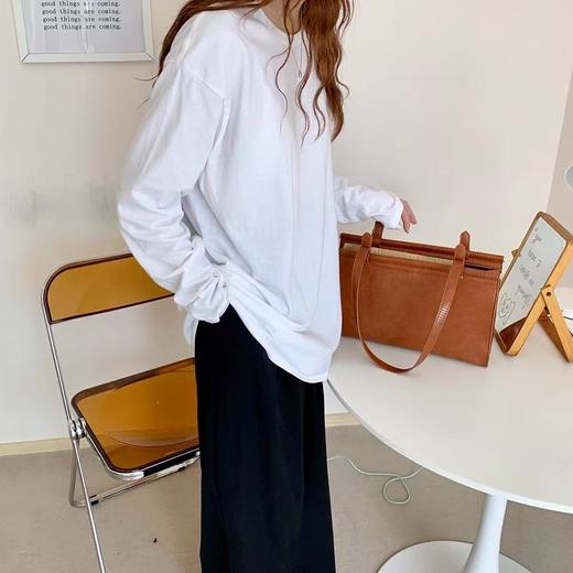  冰点价！仅限11.11！退货勿拍～薄款精梳棉男女同款中长黑白简约长袖T恤-喜出 商品图2