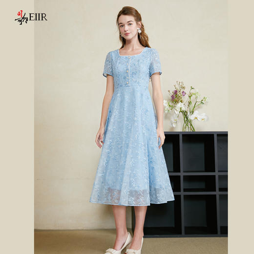 司歌蕾丝刺绣短袖中长裙收腰A911303X 商品图0