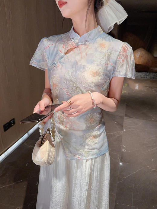 张心子【双生花】新中式气质优雅国风旗袍连衣裙 U2504063 商品图4