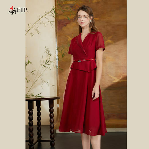 司歌复古收腰假两件连衣裙短袖女夏A911249X 商品图4