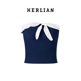 HERLIAN 2025夏季新品女士拼接撞色鱼骨裹胸纯欲背心