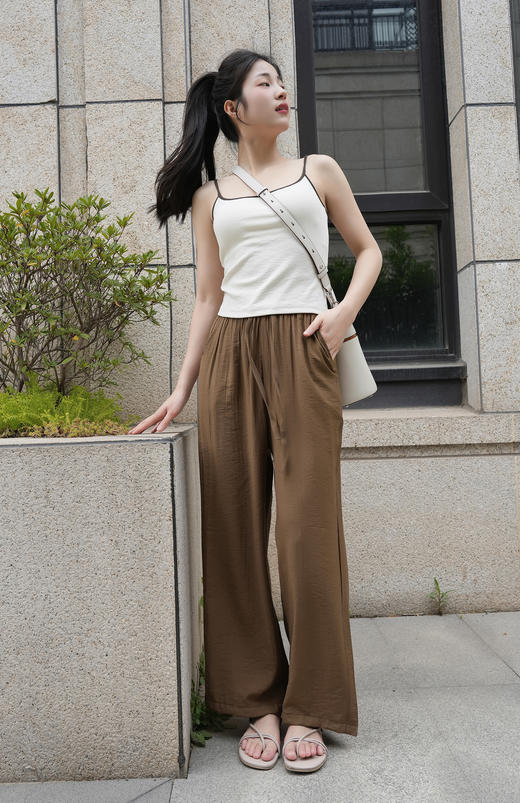 高腰阔腿版型 清凉宽松长裤 柔软舒适 垂顺有型 透气丝滑 轻薄不闷汗 商品图6