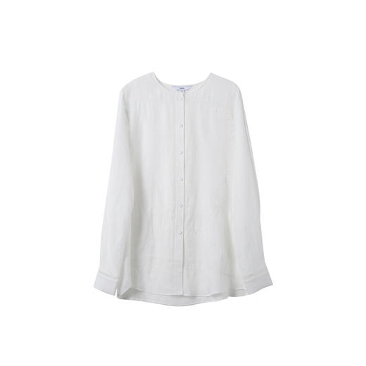 VIMAGE纬漫纪休闲亚麻慵懒感廓形白色圆领衬衫上衣2025夏季新款V2309914 商品图5